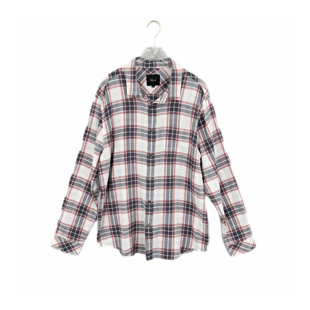 Rails Men's The Wyatt Cotton White Gray Red Plaid Button Down Long Sleeve Shirt